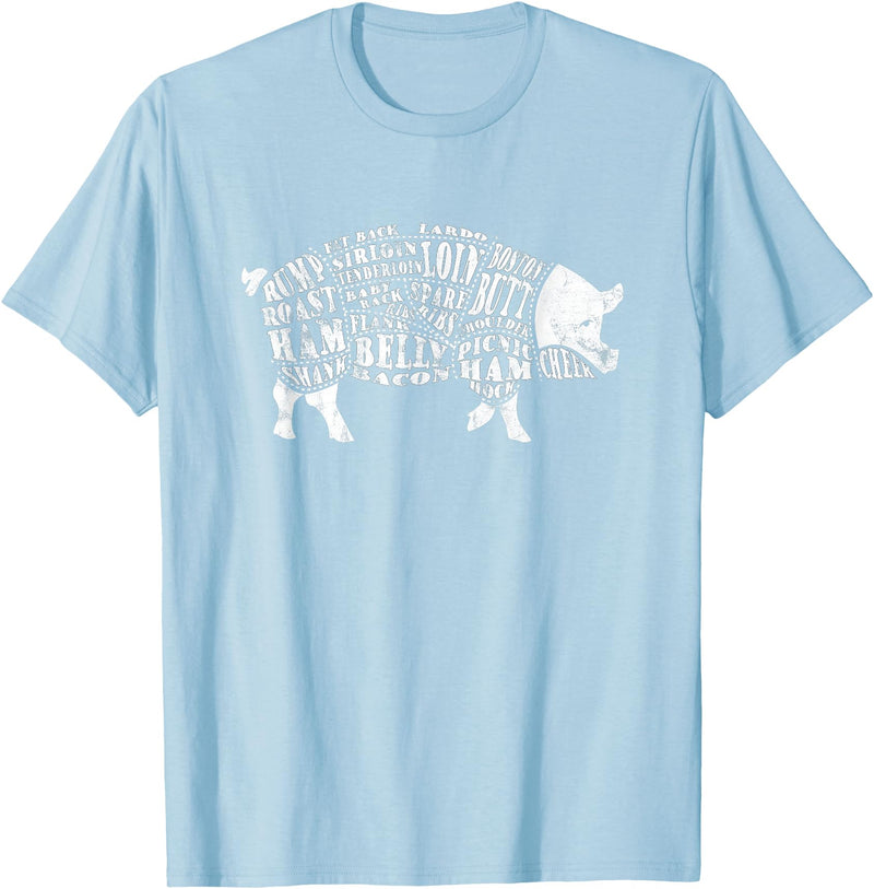 BBQ T-Shirts: Pig Cuts Barbecue and Grilling T-Shirt T-Shirt - Baby Blue