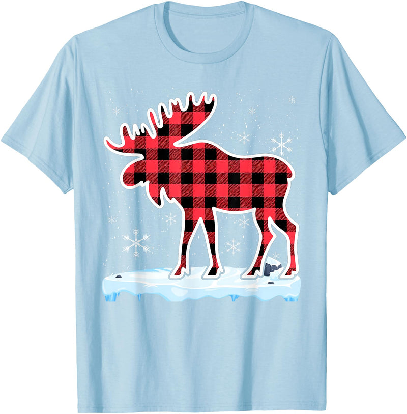 Moose Buffalo Lover Gift Co. Moose Red Buffalo Plaid Matching Pajama Family T-Shirt - Baby Blue