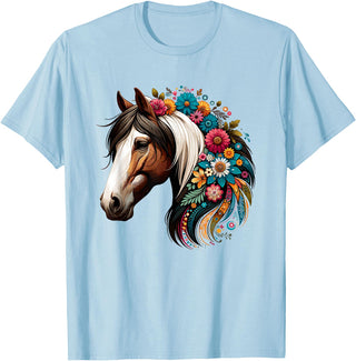Horse Riding Lovers Gifts For Cowgirls & Girls Horse Riding Equestrian, Horse Portrait - Western Horseback T-Shirt - Baby Blue