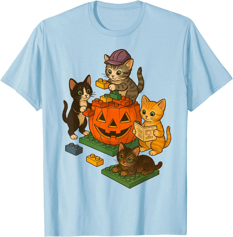 Cat Pumpkin Halloween Spooky Season Vintage Cute Cat Pumpkin Master Builder Halloween Spooky Season T-Shirt - Baby Blue