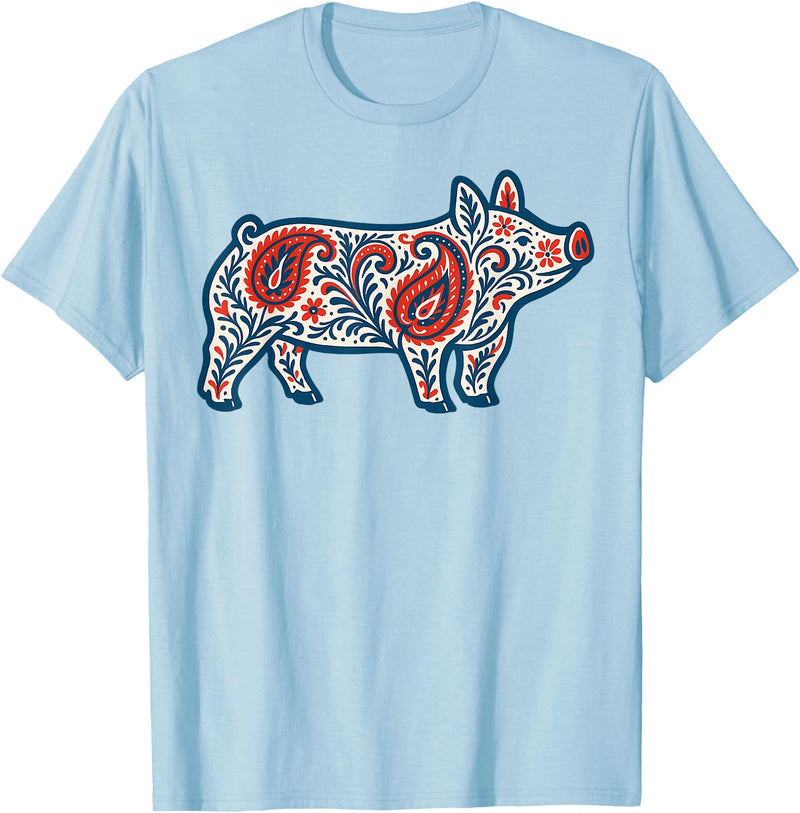 Aztec Show Pig Livestock Animal Lover Aztec Show Pig Livestock Pig Breeder Stock Show Mom Pig T-Shirt - Baby Blue