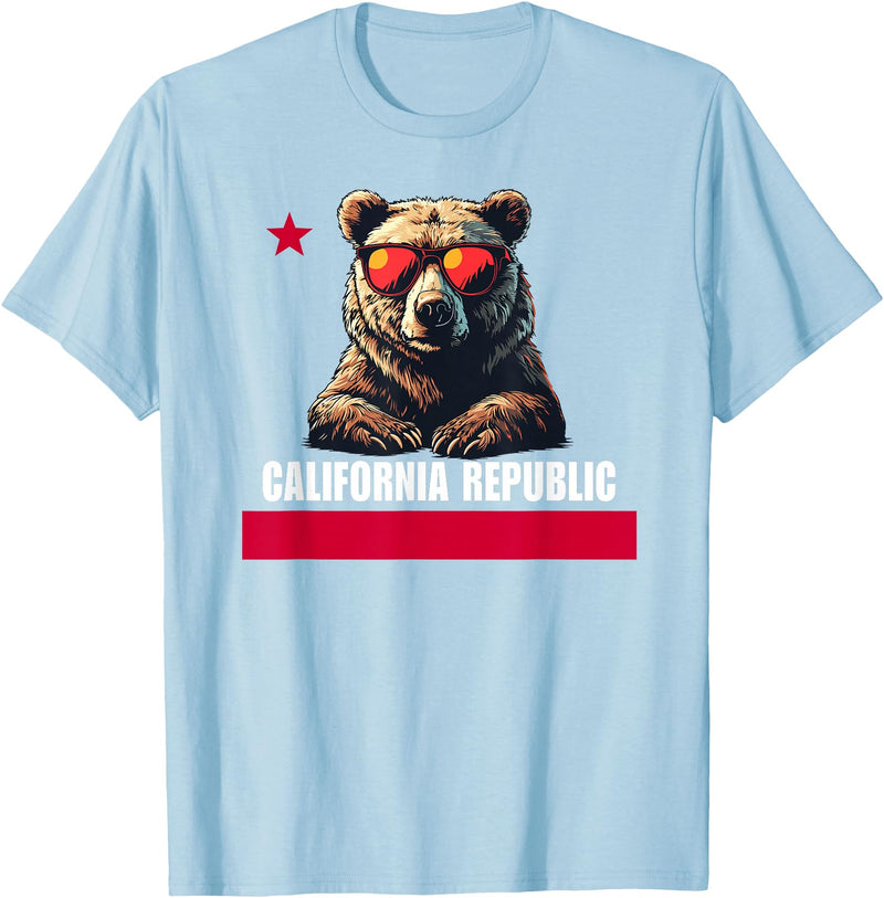 California Summer Surfing California The Golden State Bear Flag T-Shirt - Baby Blue