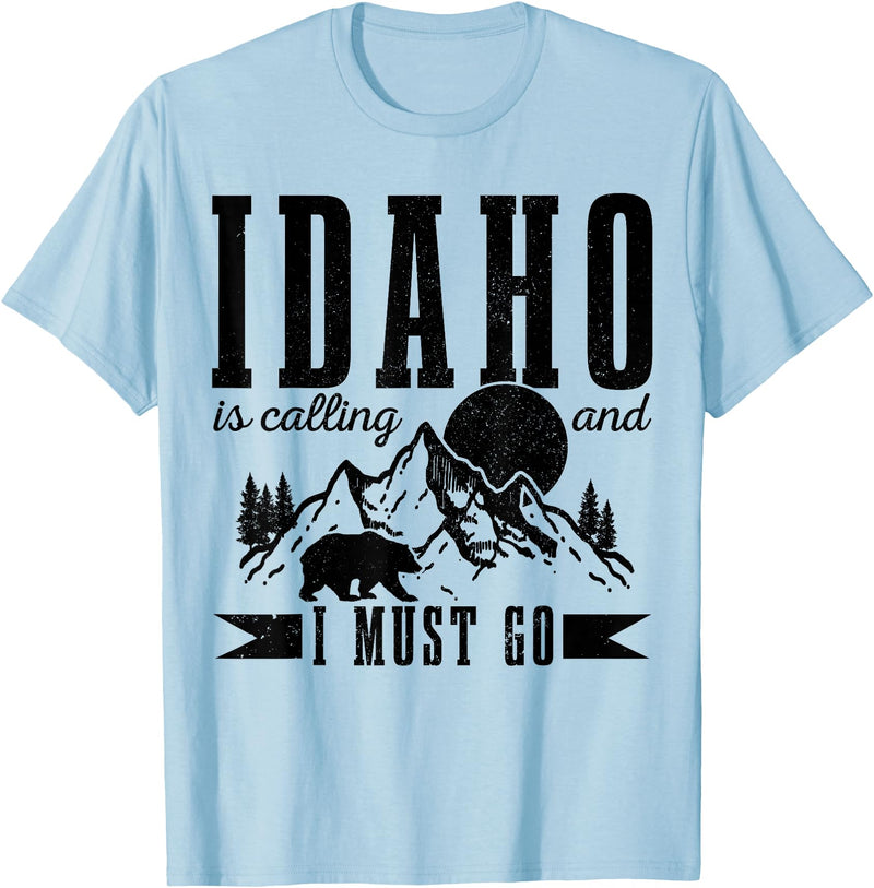 Idaho Is Calling And I Must Go! Idaho Is Calling & I Must Go Bear Mountains Vintage Gift T-Shirt - Baby Blue