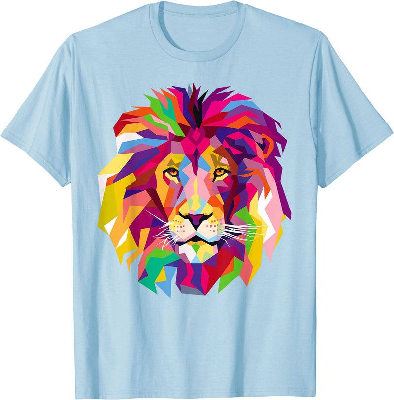 AXZ Tee Lion Series Elegant, Cool Lion Head with Bright Colorful T-Shirt - Baby Blue