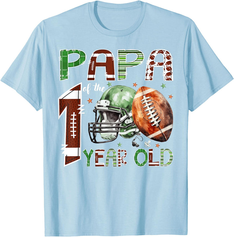 One Year Old Football Birthday Boy Matching Papa of The 1 Year Old Football Lover 1st Birthday Boy T-Shirt - Baby Blue