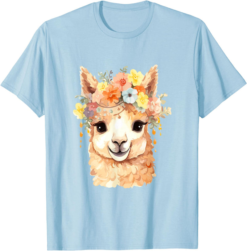 Alpaca and llama with flowers Designs Alpaca with Flowers, Cute Alpaca and Llama T-Shirt - Baby Blue