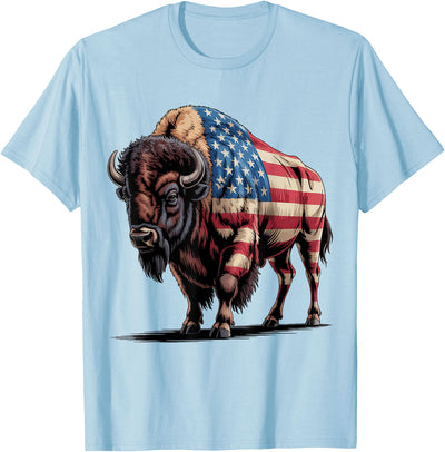 Cow Patriotic Bison Lover Bison American Flag Buffalo 4th T-Shirt
