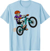Halloween Mountain Bike Crew Skeleton Mountain Bike Wheelie Halloween MTB Rider T-Shirt - Baby Blue