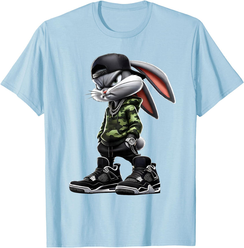 Cool Funny Bunny Rabbit Lovers Happy Easter Retro Trendy T-Shirt in Baby Blue