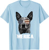 Australian Cattle Dog Patriotic Tee Gifts Merica Australian Cattle Dog with USA Flag Sunglasses Gift T-Shirt - Baby Blue