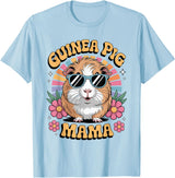 Guinea Pig Rodents Lover Mom Mother'S Day Guinea Pig Mama Floral Vintage 60s 70s Sunglasses T-Shirt - Baby Blue