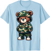 Camo Teddy Bear Hip Hop Designs for Men & Boys Camo Hip Hop Teddy Bear Camouflage Gangsta Streetwear Hustle T-Shirt - Baby Blue