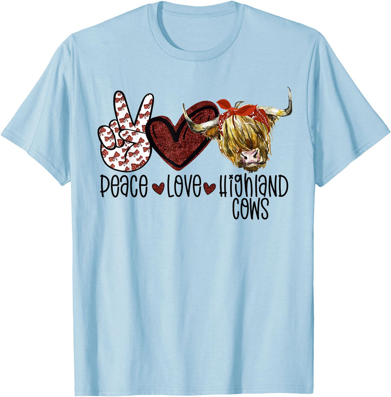 Funny Peace Love Designs Highland Beef Cow Farmers Peace Love Highland Cows T-Shirt - Baby Blue
