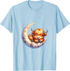 Cute Baby Highland Cow Sleeping on the Moon Heifer Farm T-Shirt - Baby Blue