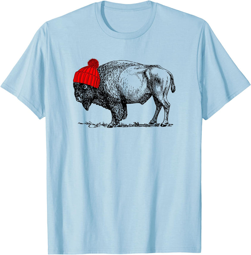 Buffalo Beanie Buffalo Wearing a Beanie Stocking Hat T-Shirt T-Shirt - Baby Blue