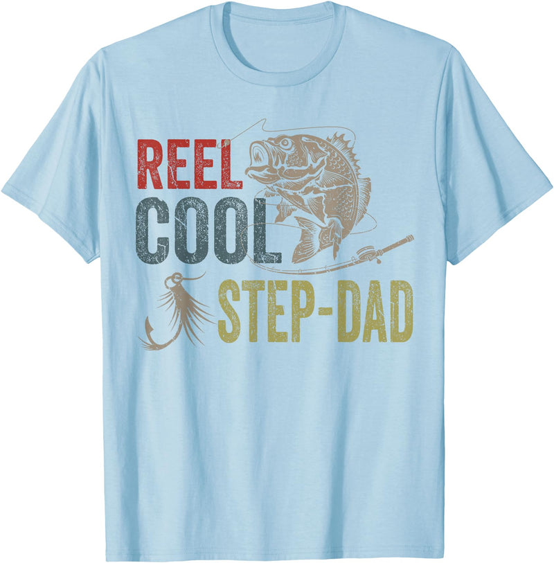 Reel Cool Step-Dad Fishing Fathers Day Tee Fishing Reel Cool Step-Dad Fishing T-Shirt - Baby Blue