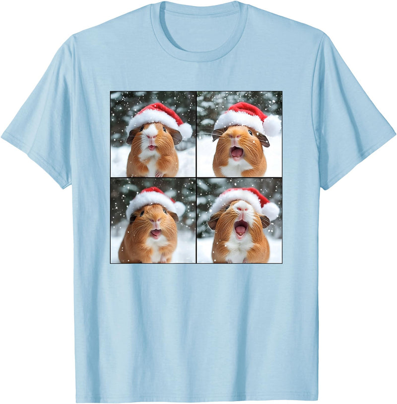 Xmas Guinea Pigs Santa Animal Selfie Men Women Guinea Pig With Santa Hat Christmas Guinea Pig Lover T-Shirt - Baby Blue
