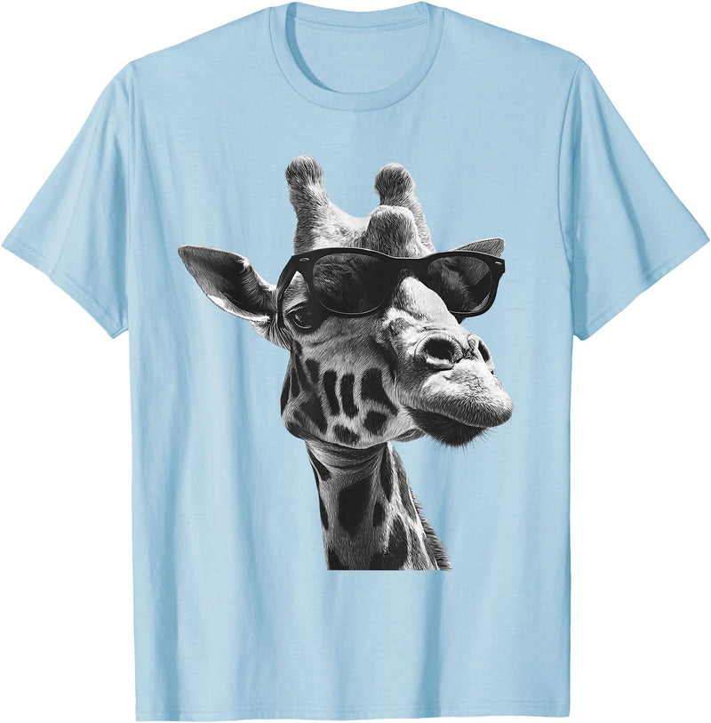Safari Animal Art Giraffe with Sunglasses Wildlife Safari Giraffe Animal Lover T-Shirt - Baby Blue
