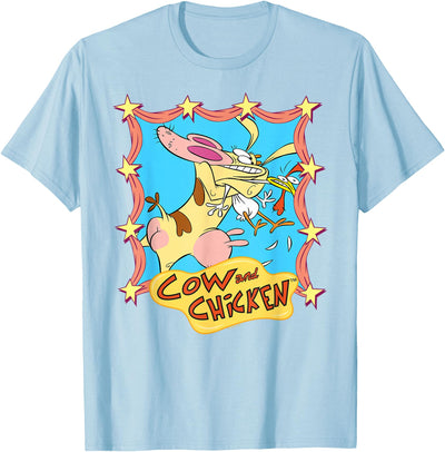 Cow and Chicken Star Frame Hugs Funny Cartoon T-Shirt