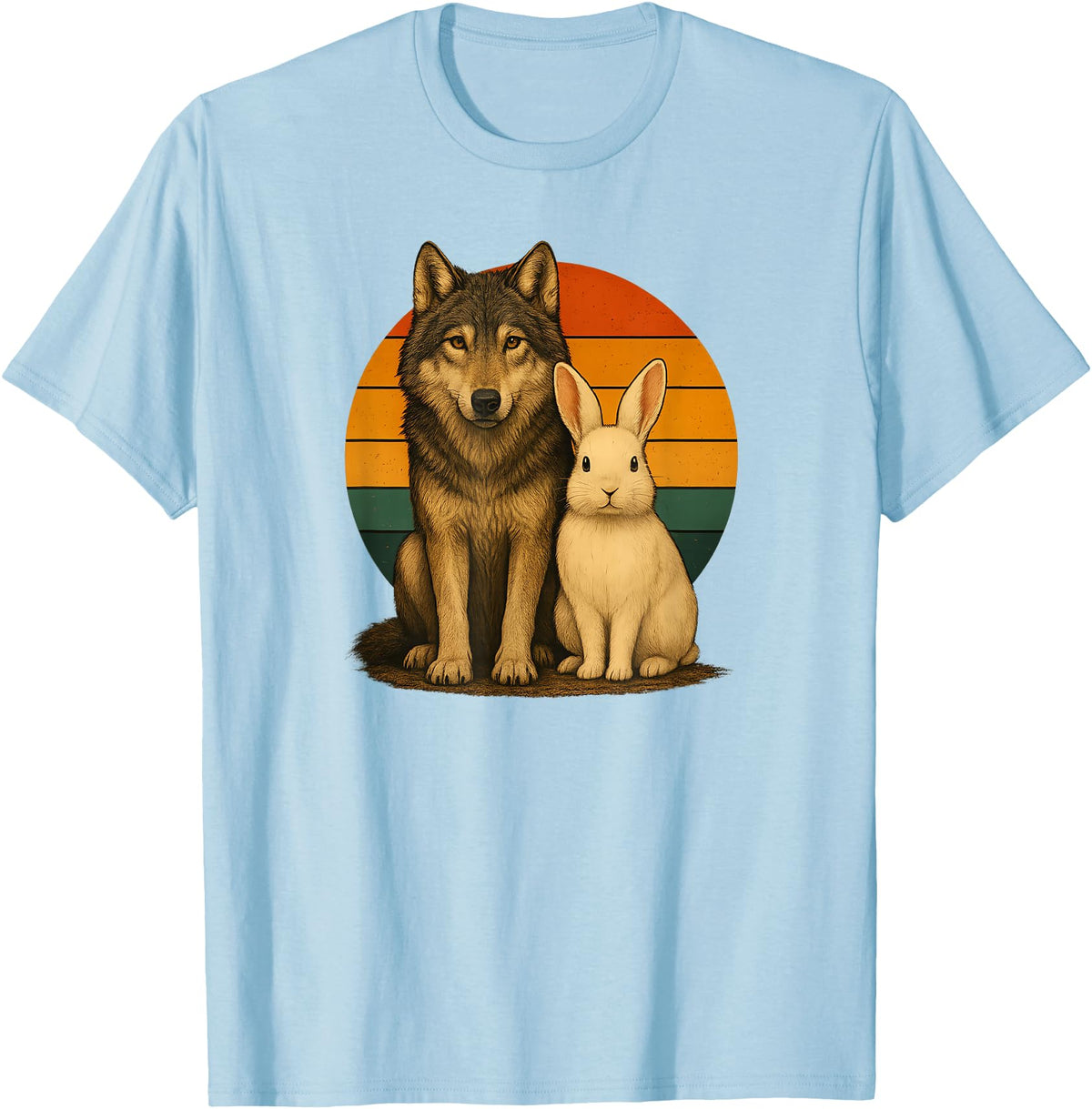 Wolf Rabbit Retro Animal Friends T-Shirt in Baby Blue