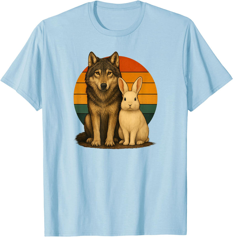 Wolf Rabbit Retro Animal Friends T-Shirt in Baby Blue