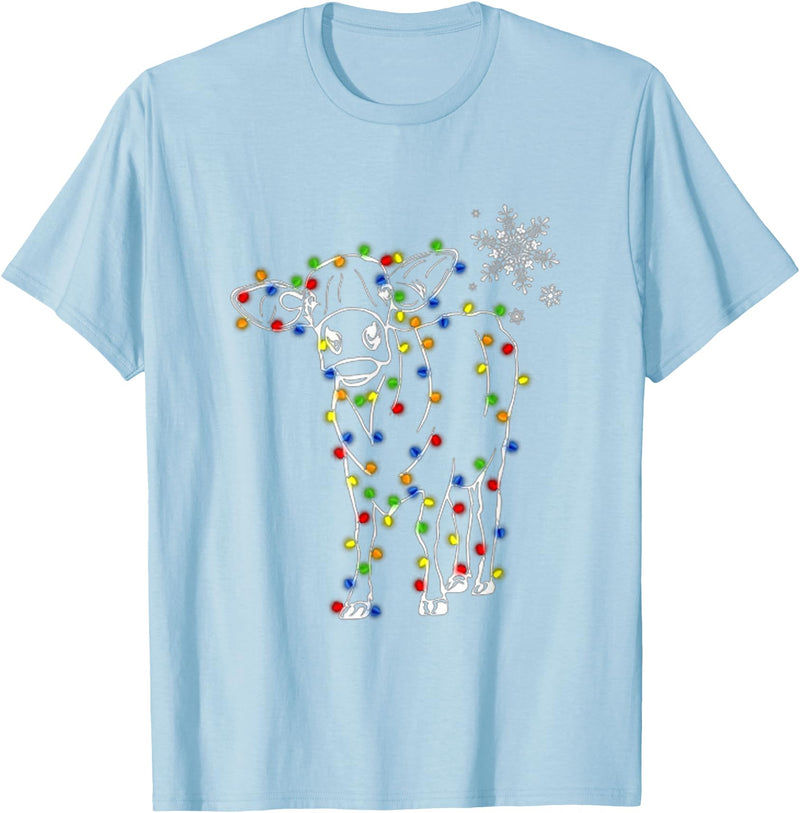 Cow Christmas Light Tree Cow Xmas Snow Lover T-Shirt - Baby Blue