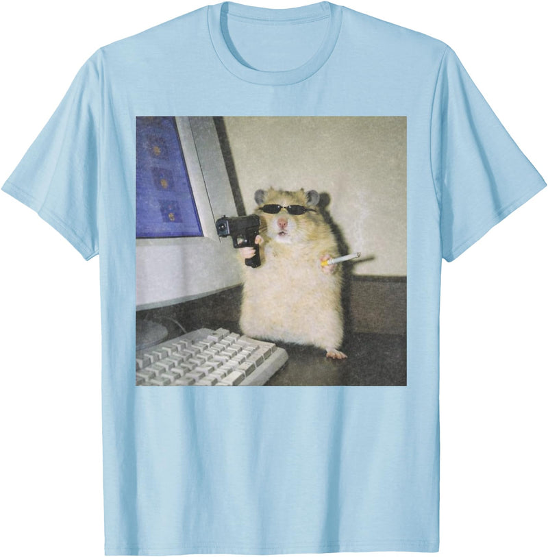 Cyber Hamster Meme Cringe Funny Animal Vintage Graphic Tee T-Shirt - Baby Blue