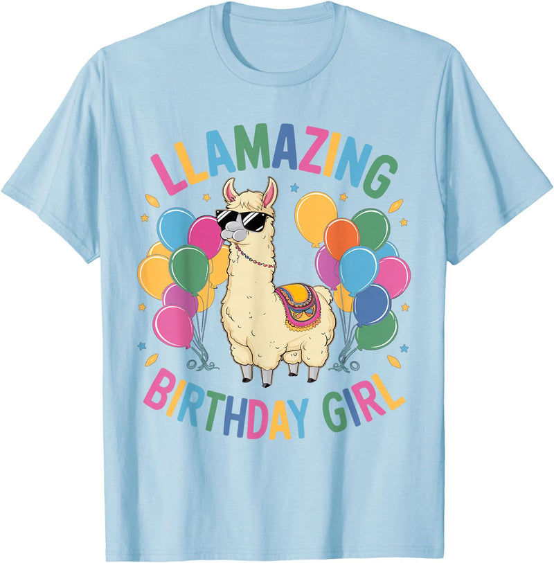 Llamazing Birthday Gifts Llama Llama Birthday LLamazing Party Llama Balloons T-Shirt - Baby Blue