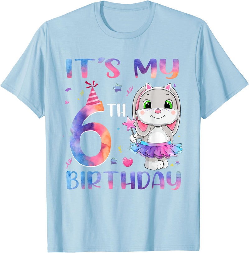 It's My 6th Birthday Bunny Rabbit 6 Years Old Boy Girl T-Shirt in Baby Blue