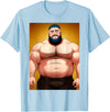 Bara Designs Handsome Shirtless Daddy Bear Anime Manga Bara Style Gay T-Shirt - Baby Blue