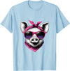 Fashionable Animals Wearing Pink Bandanas Pig Wearing A Pink Bandana Headband And Sunglasses T-Shirt - Baby Blue