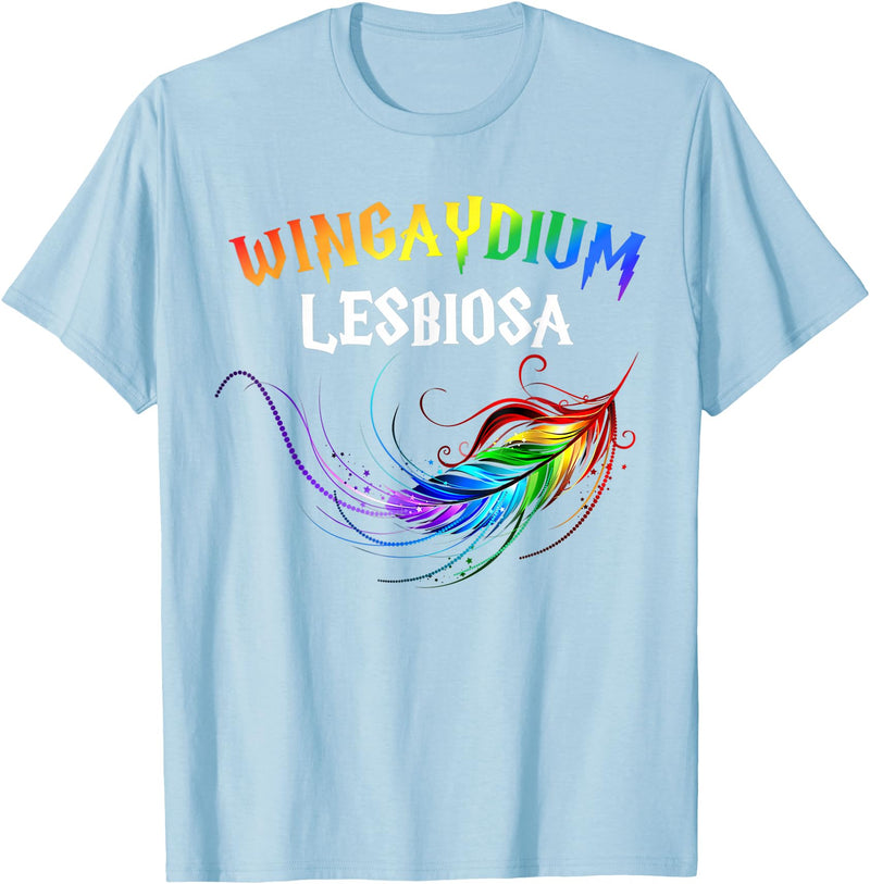 Funny LGBTQ Outfits Co. Funny LGBT Lesbian Love Wingaydium Lesbiosa T-Shirt - Baby Blue