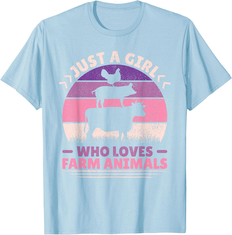 Farmer Girl Clothes For Cow, Pig & Chicken Lovers Just A Girl Who Loves Farm Animals Lover Women Farmer Girl T-Shirt - Baby Blue