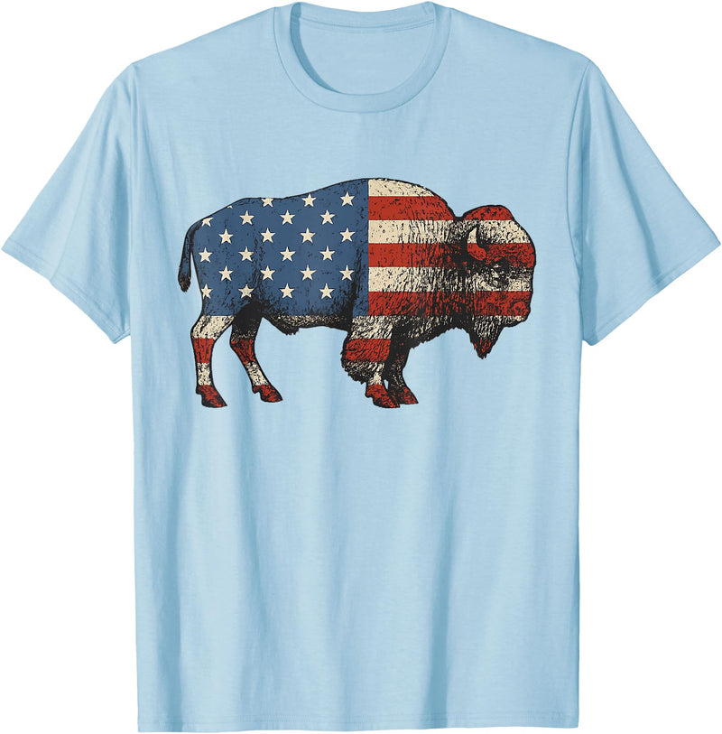 Bison American Buffalo Gifts & Apparel Stuff Bison USA American Flag Patriotic United States T-Shirt - Baby Blue