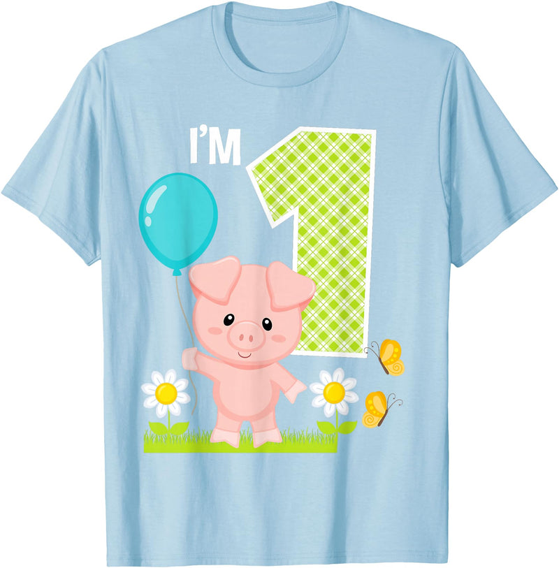 Cute Piglets Pig Barn Farm Birthday Party Supplies Pig 1st Birthday Girl 1 Year Old Birthday Cute Piglet Bday T-Shirt - Baby Blue