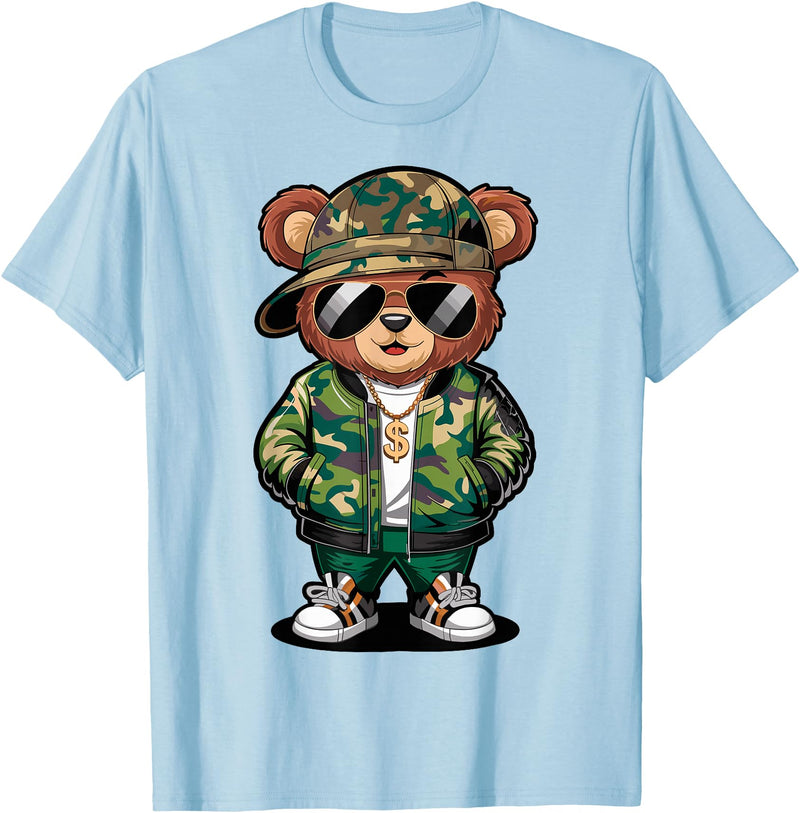 Magical and Funny Teddy Bear Gifts Hip Hop Teddy Bear Camouflage Rap Music T-Shirt - Baby Blue