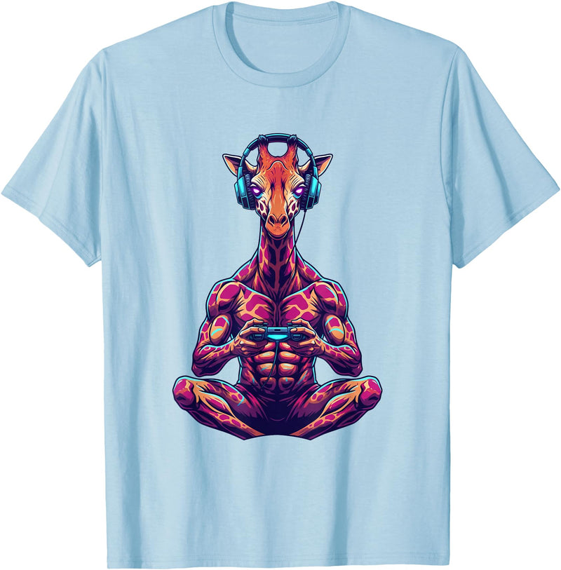 Funny Graphic Gamers tee Giraffe Funny Video Games Giraffe T-Shirt - Baby Blue