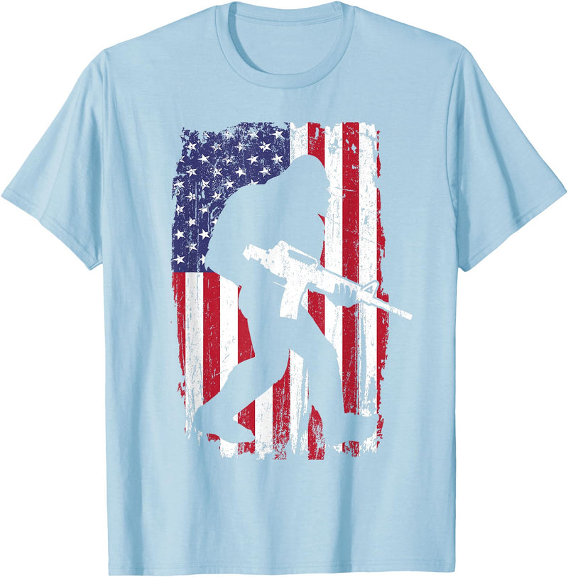 Bigfoot Gun Owner USA FLag Bigfoot 2nd Amendment Right to Bear Arms Gift Gun Owner T-Shirt - Baby Blue