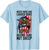Messy Buns Raising Lions Patriotic Not Sheep Funny Messy Buns And Loaded Guns Raising Lions Womens Not Sheep T-Shirt - Baby Blue