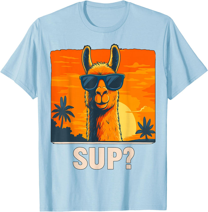 Uniquely Funny Llama lover Gifts Cool Llama Sup? T-Shirt - Baby Blue