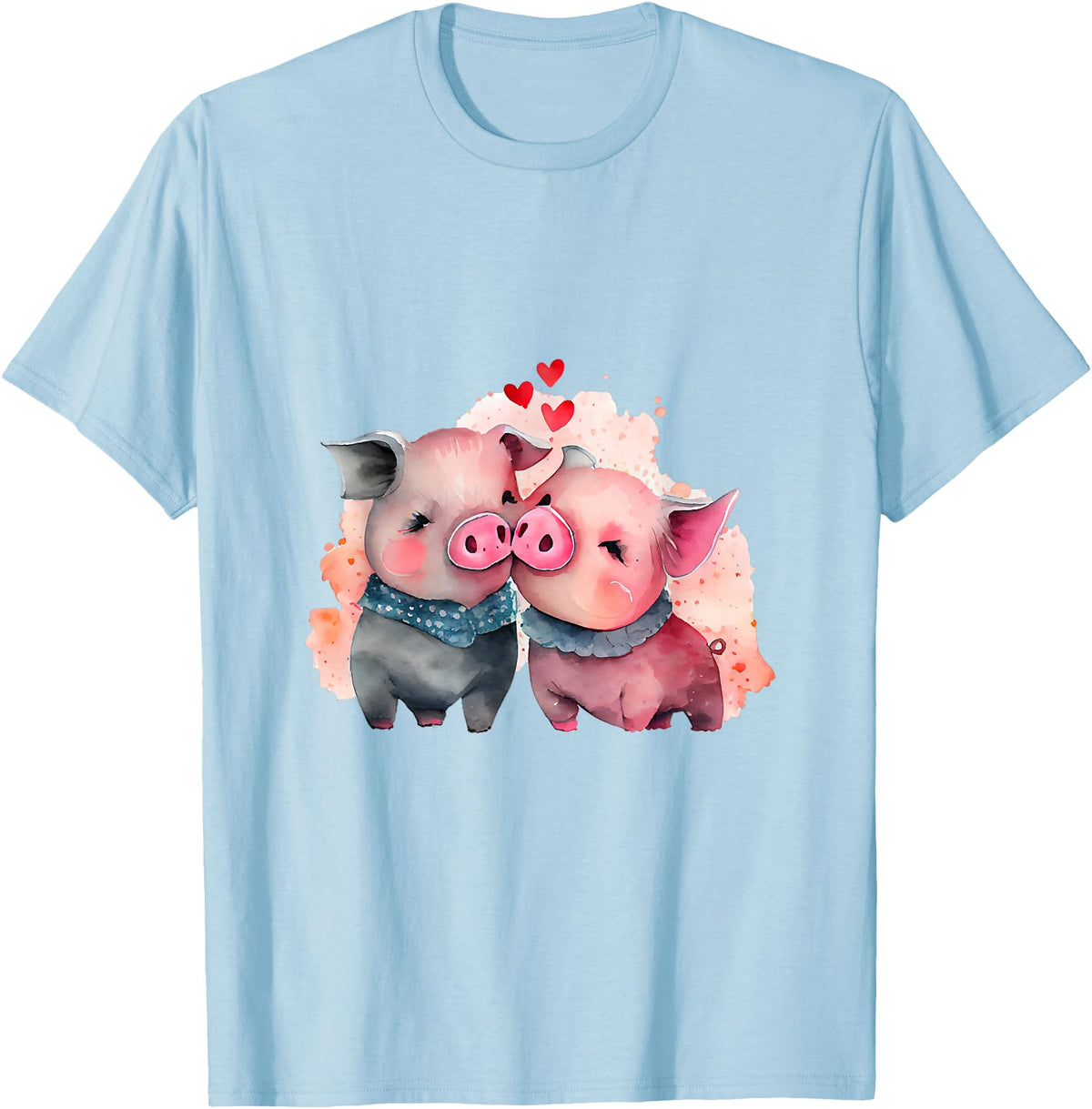 Unique Pig Lover Decor & Apparel Gifts Shop Two Loving Pigs In Love Heart Valentine's Day Pig T-Shirt - Baby Blue