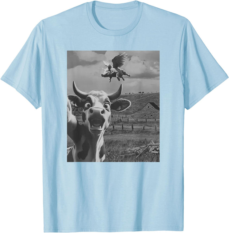 When Pigs Fly Pig Lover Designs Apparel Gifts Cow Selfie With Flying Pigs Fly Funny Gift for Men Women Kid T-Shirt - Baby Blue