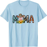 Pig Mama Pig Mom Sunflower Country Farm Life Cowhide T-Shirt - Baby Blue