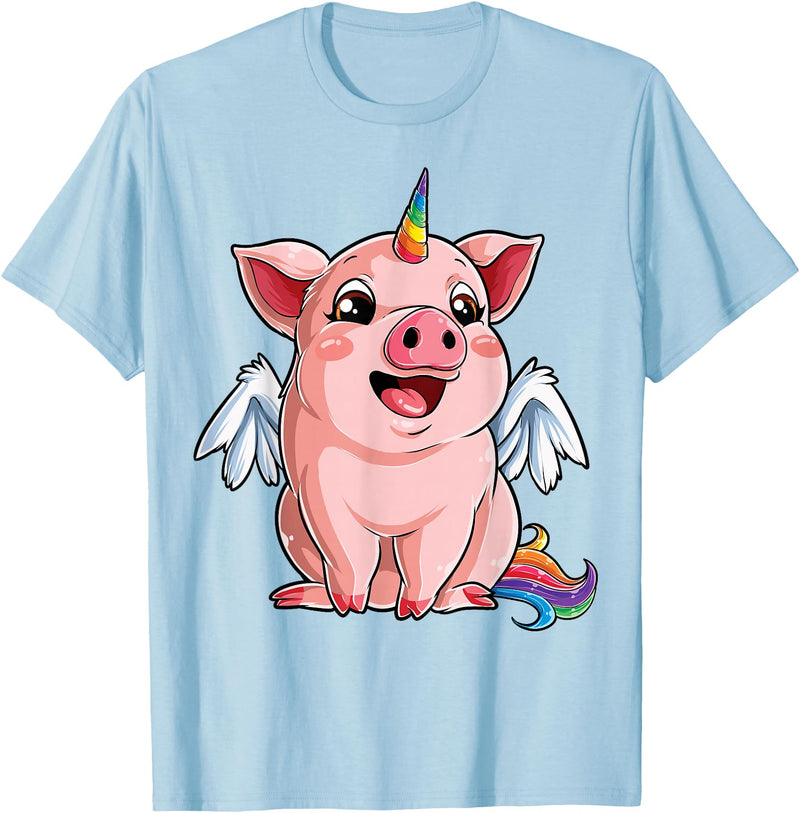 Piggy Squad Co Pig Unicorn Piggycorn Lover Funny Girls Women Farm Rainbow T-Shirt - Baby Blue