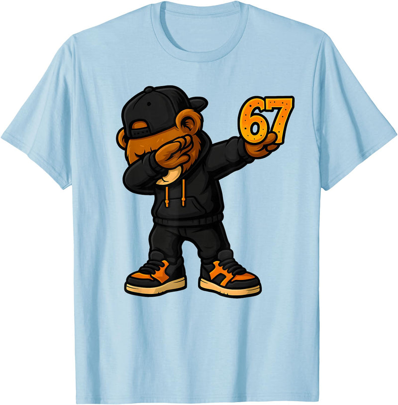 Funny Hip Hop Teddy Bear Six Seven Meme Designs Dabbing Teddy Bear 67 Meme Funny Brainrot Hip Hop Kids Boys T-Shirt - Baby Blue
