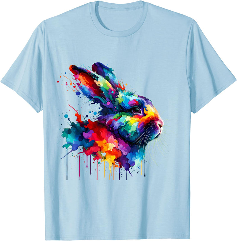 Splash Art Rabbit T-Shirt in Baby Blue