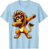 Funny Lion Lover Dabbing Lion Sunglasses T-Shirt - Baby Blue