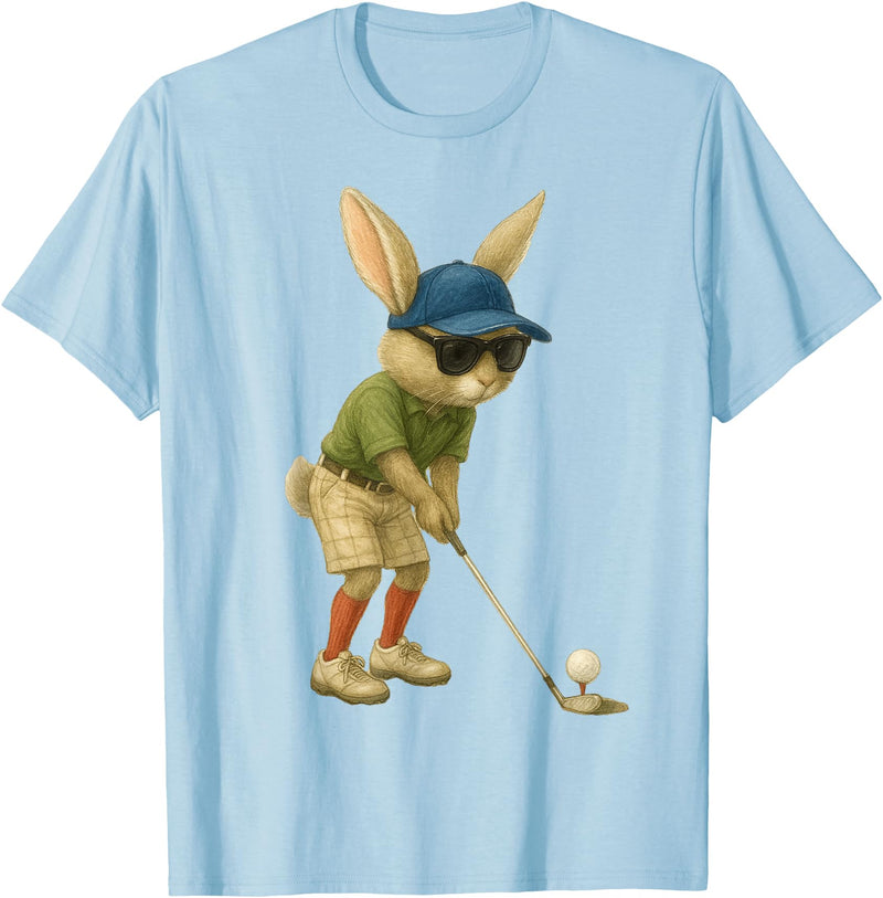 Easter Golf Bunny Rabbit Golfer Golf Player Dad Men Boys T-Shirt in Baby Blue