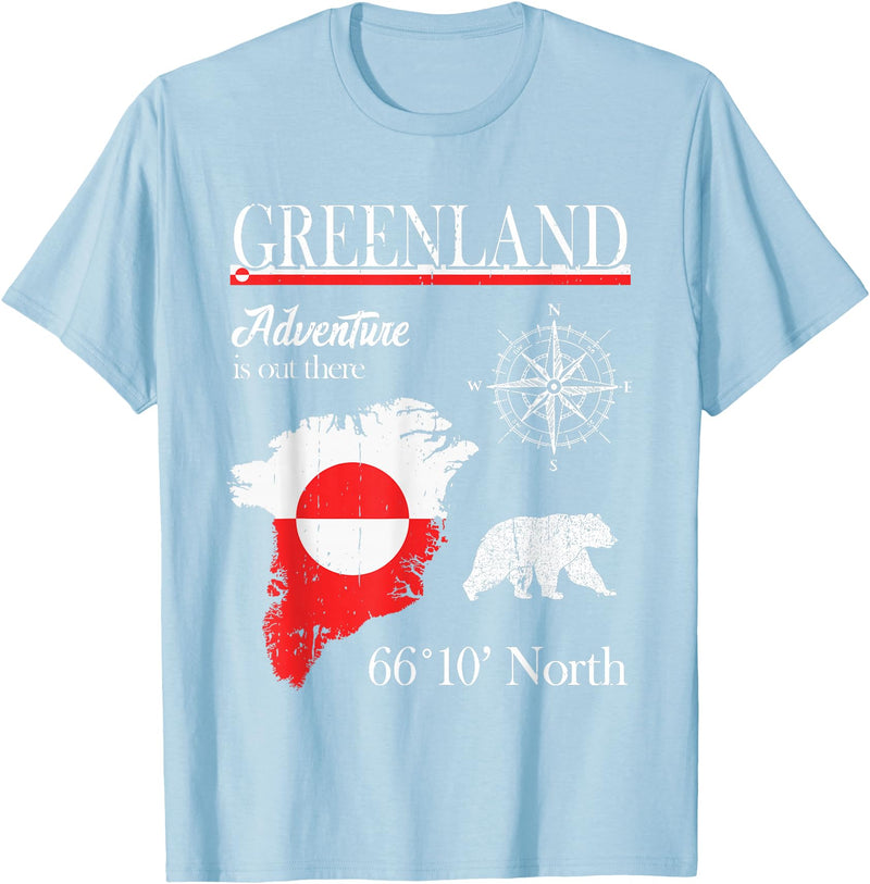 Greenland Nordic Hiking Camper Polar Circle Greenland - Adventure is Out There - Greenland Flag T-Shirt - Baby Blue