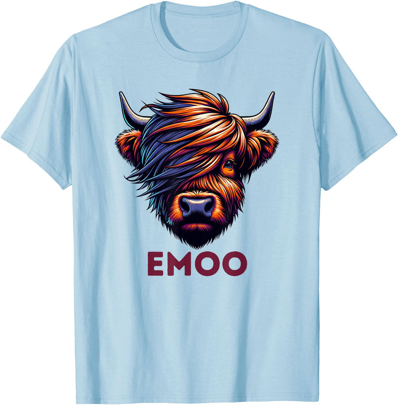 Emo Cow Cute Scottish Highland Emoo Grunge Men Women Music T-Shirt - Baby Blue